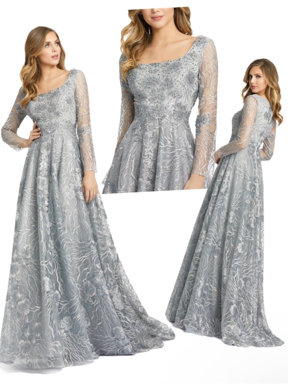 Mac Duggal 20285 Scoop Neck Beaded Lace Dress Sz 14